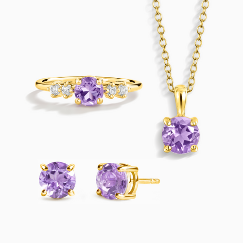 Vianne Jewellery lavender amethyst necklace ring and stud earrings gift set in 18k gold vermeil
