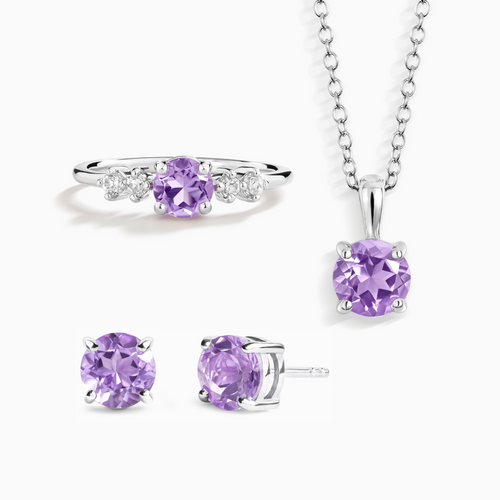 Vianne Jewellery lavender amethyst necklace ring and stud earrings gift set in sterling silver
