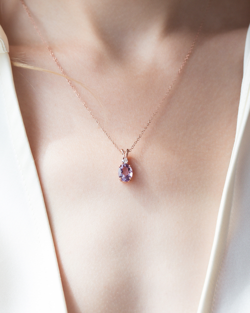 Lavender amethyst oval cut pendant necklace in 18k rose gold vermeil product image