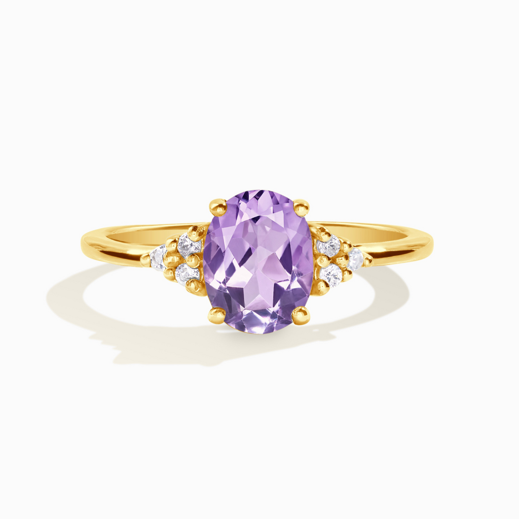 Lavender amethyst ring in 18k gold vermeil on white background