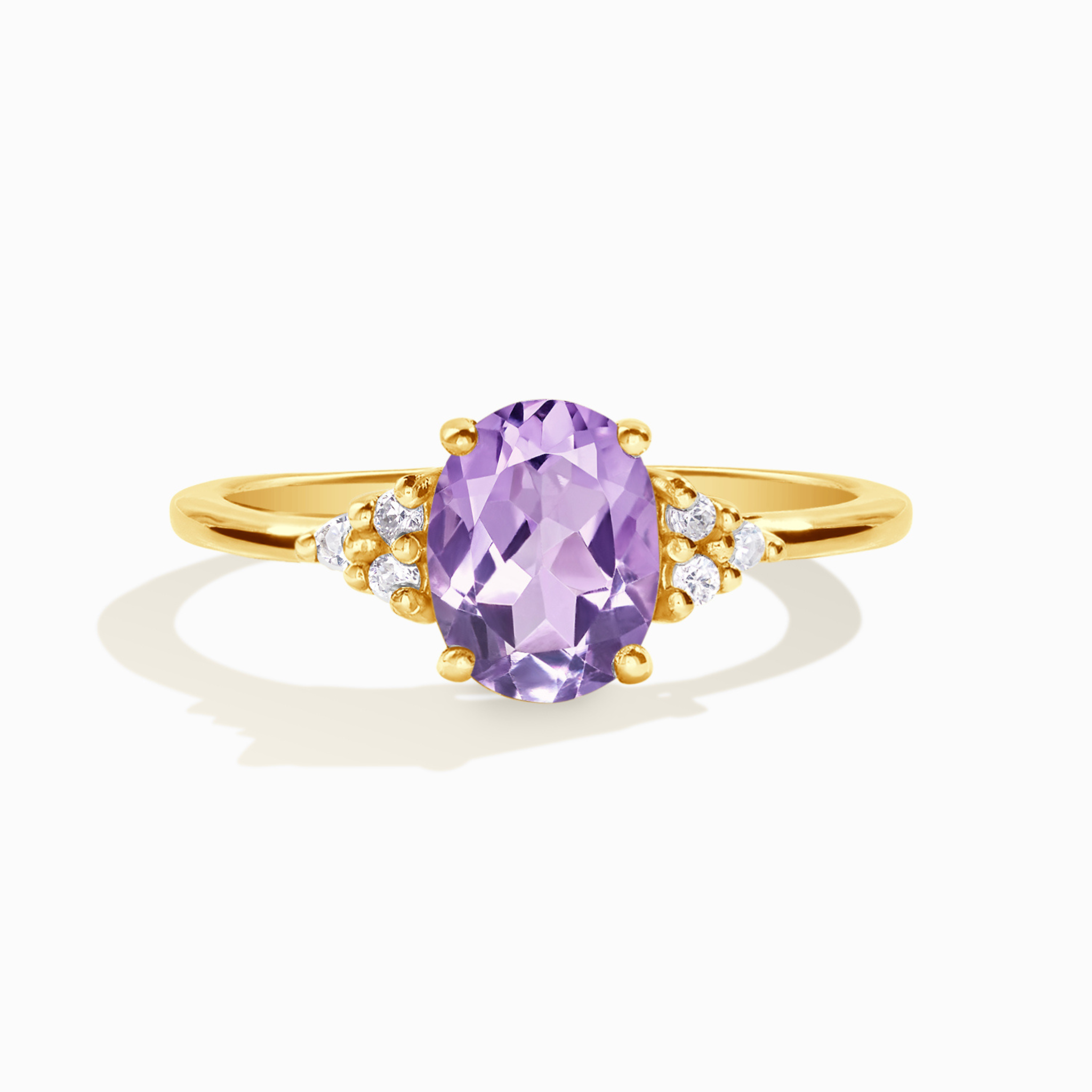 Lavender amethyst ring in 18k gold vermeil on white background
