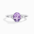 Lavender amethyst ring in sterling silver on white background