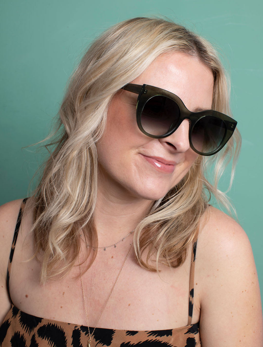 zoedepass Lily Forest Green sunglasses fashion portrait image