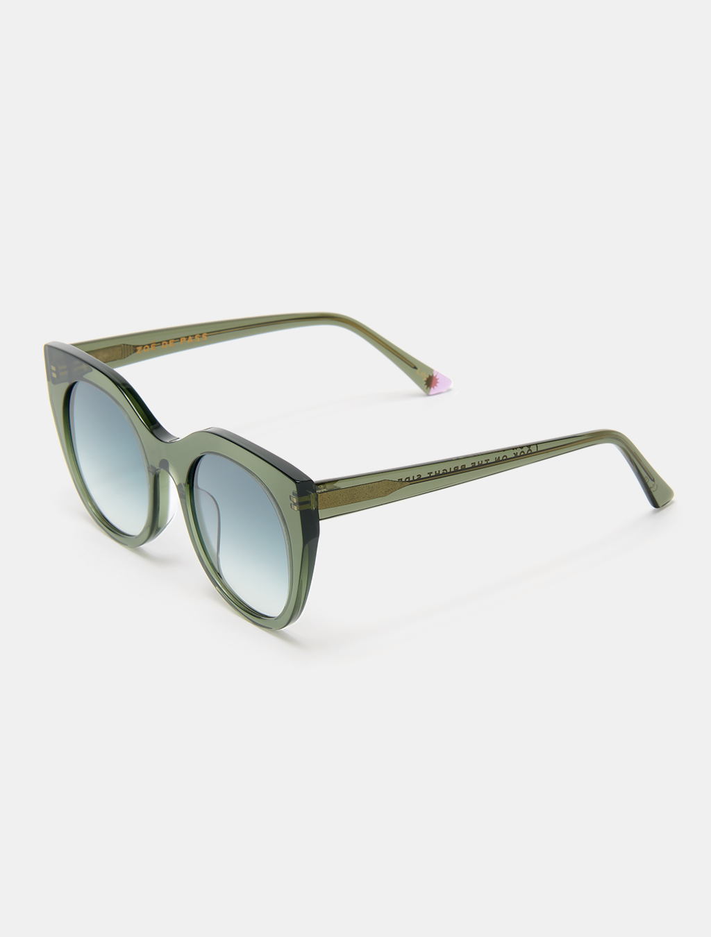 zoedepass Lily Forest Green cat-eye sunglasses three-quarter product image