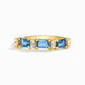 London blue topaz emerald cut eternity ring listed as 18k gold vermeil on white background