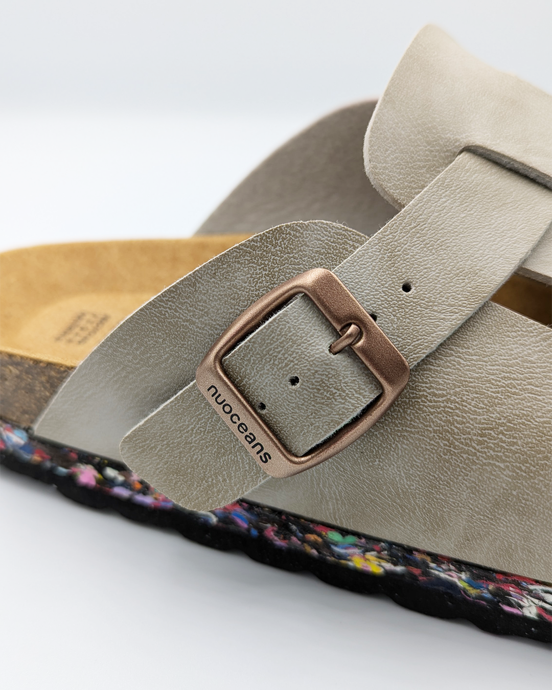 Nuoceans STONE taupe vegan leather clog side view