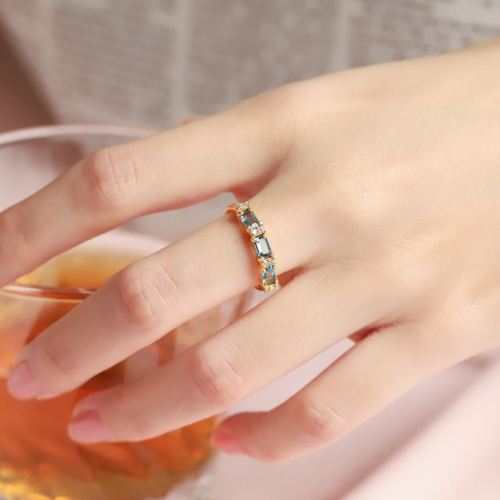 London blue topaz emerald cut eternity ring listed as 18k gold vermeil styled image