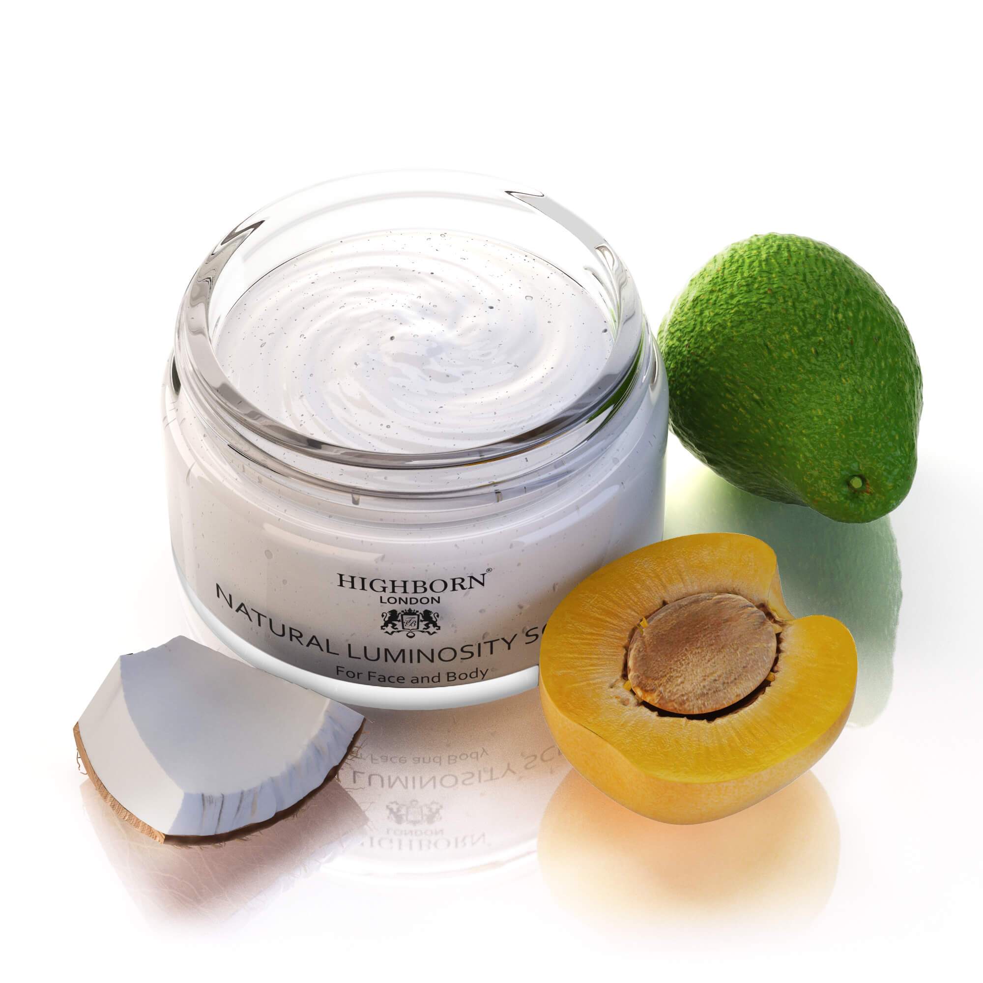 Highborn Natural Luminosity Scrub deep-cleansing exfoliant jar