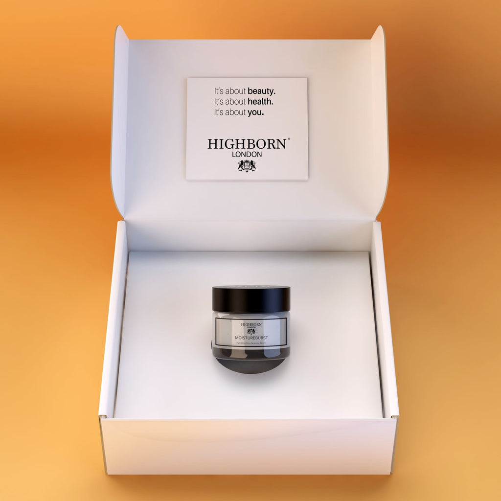 Highborn MOISTUREBURST Hydrating Glow Serum boxed packaging