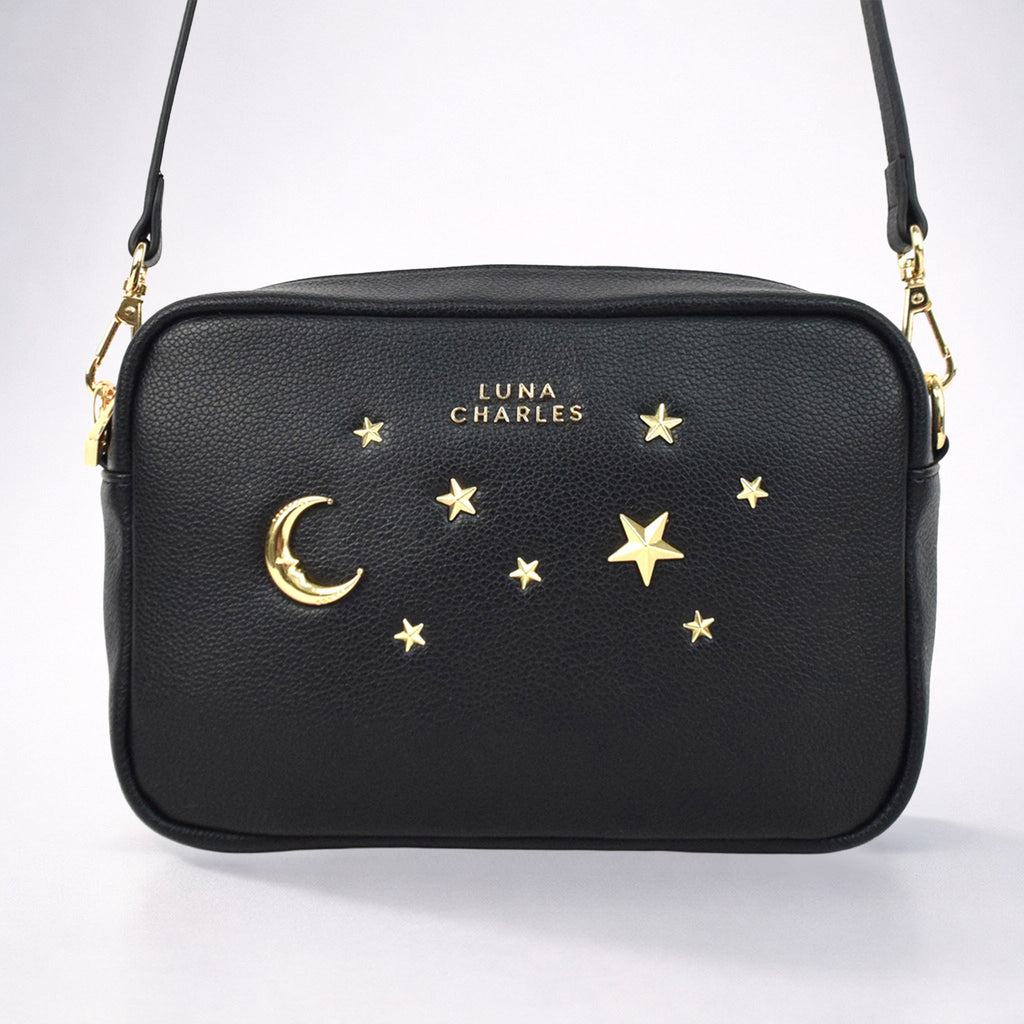 Luna Charles Maya star studded crossbody bag in black and gold main product image