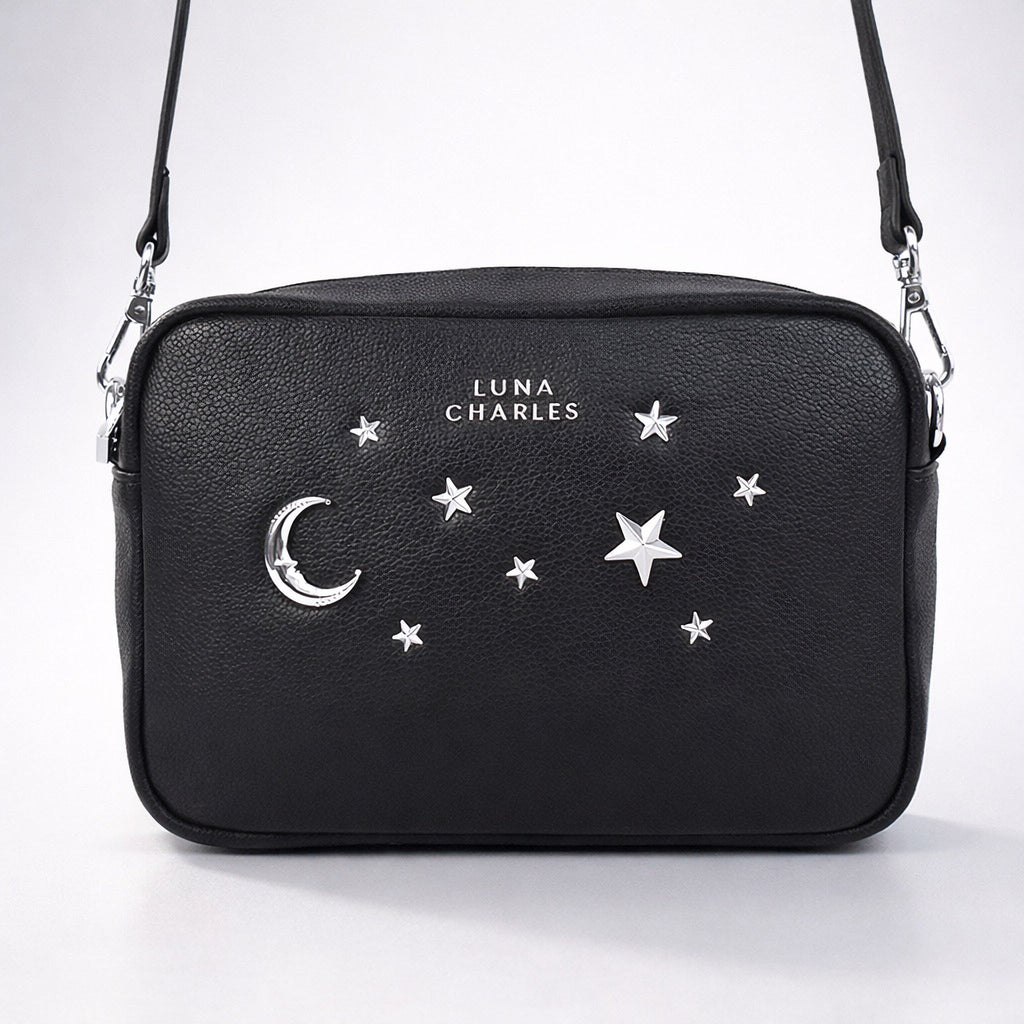 Luna Charles Maya star studded crossbody bag in black and silver main product image
