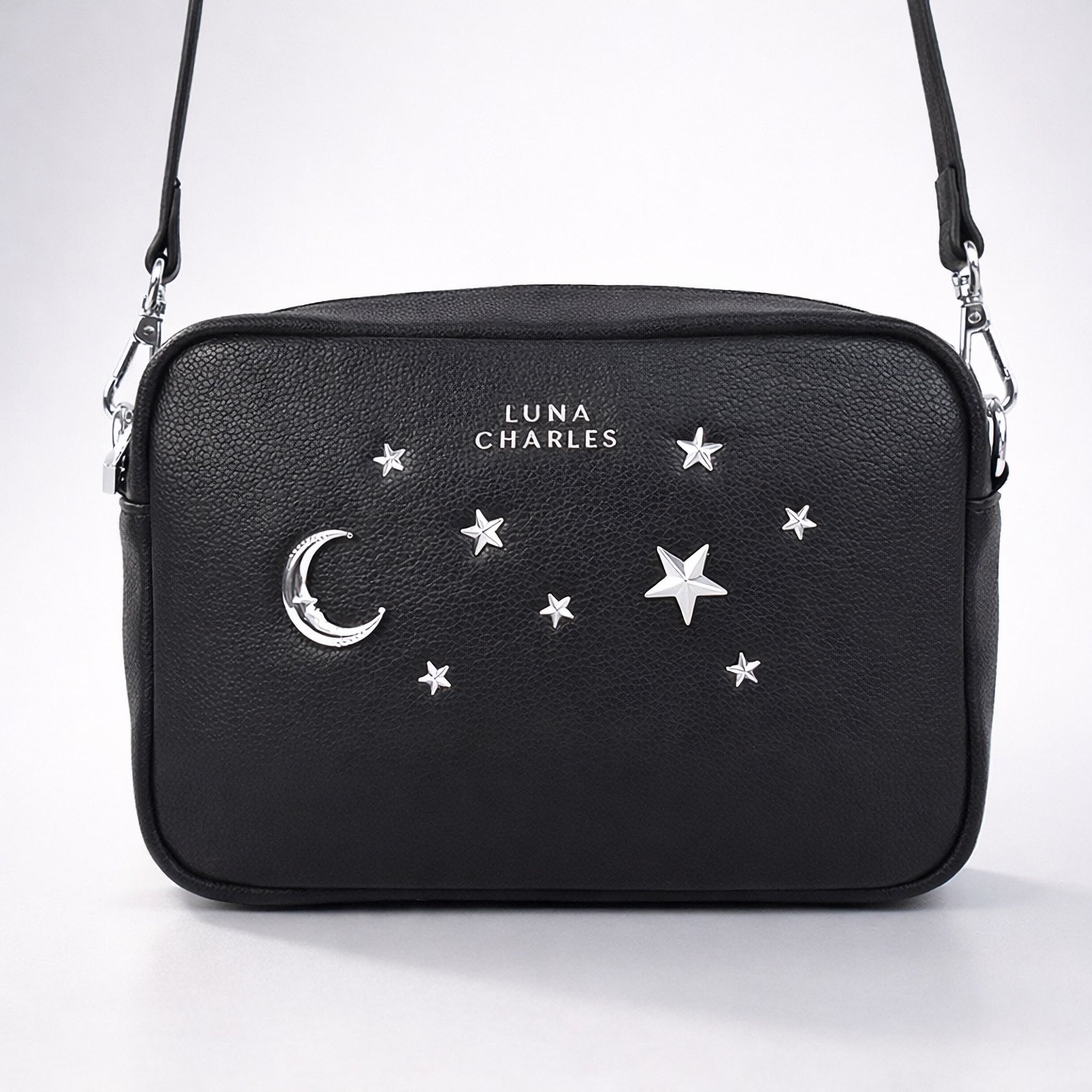Luna Charles Maya star studded crossbody bag in black and silver main product image