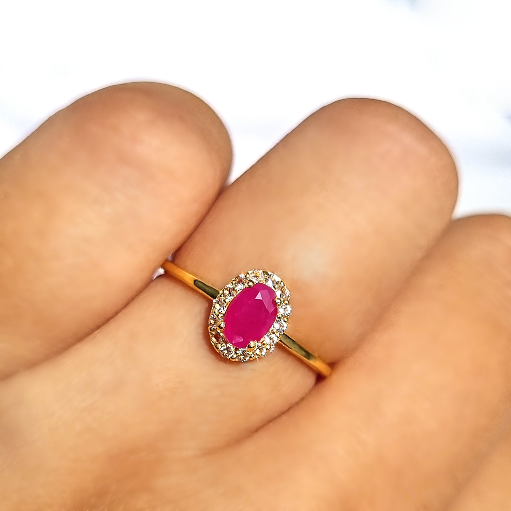 Natural ruby ring in 18k gold vermeil on hand