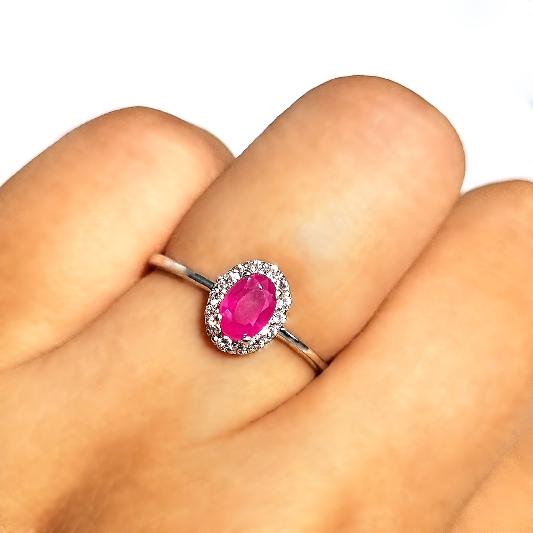 Natural ruby ring in sterling silver on hand