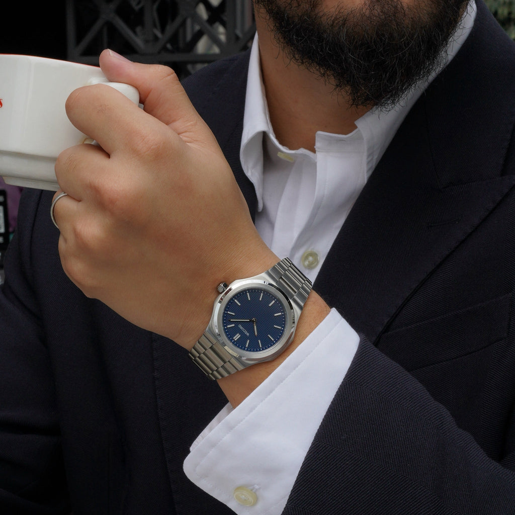 Wecord London Oliver Large watch in Navy Blue lifestyle image