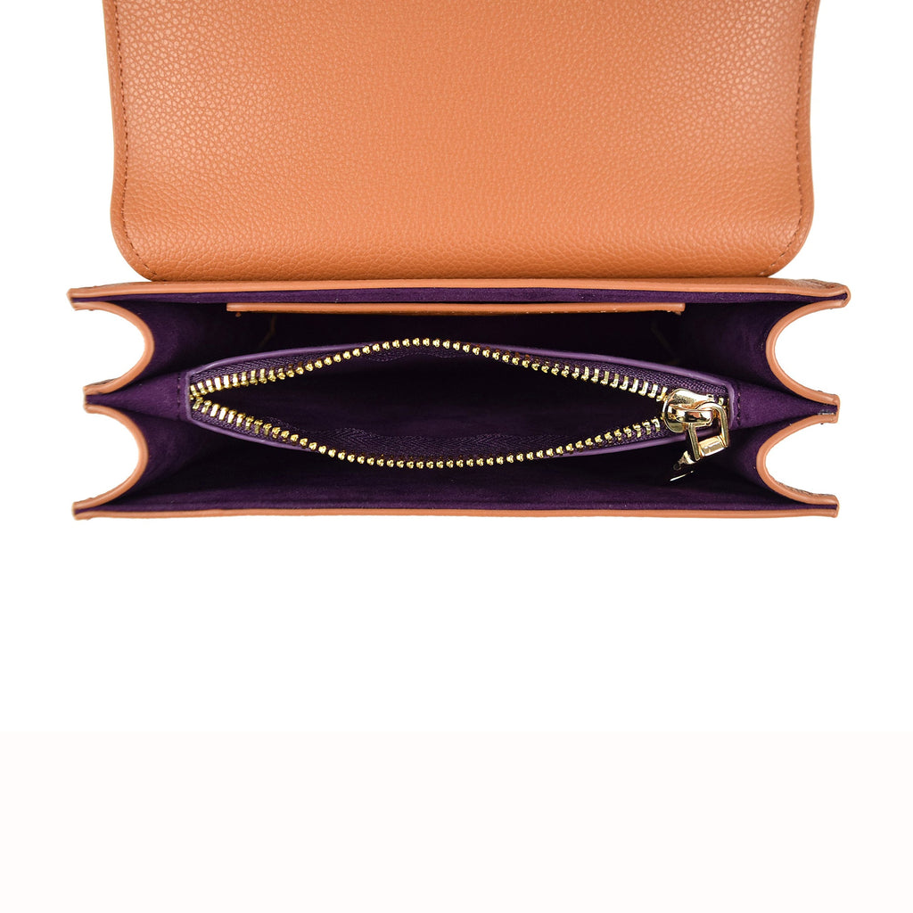 Luna Charles Nova tan vegan leather crossbody bag inner compartment detail