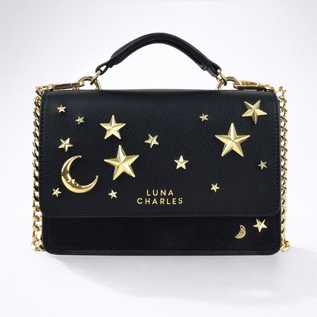 Luna Charles Nova star studded crossbody bag in black and gold main product image