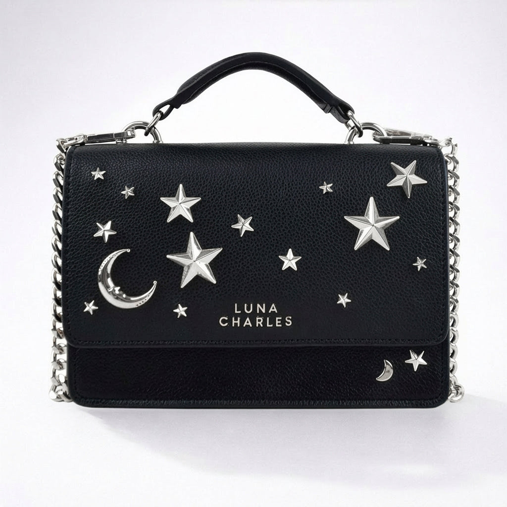 Luna Charles Nova star studded crossbody bag in black and silver main product image