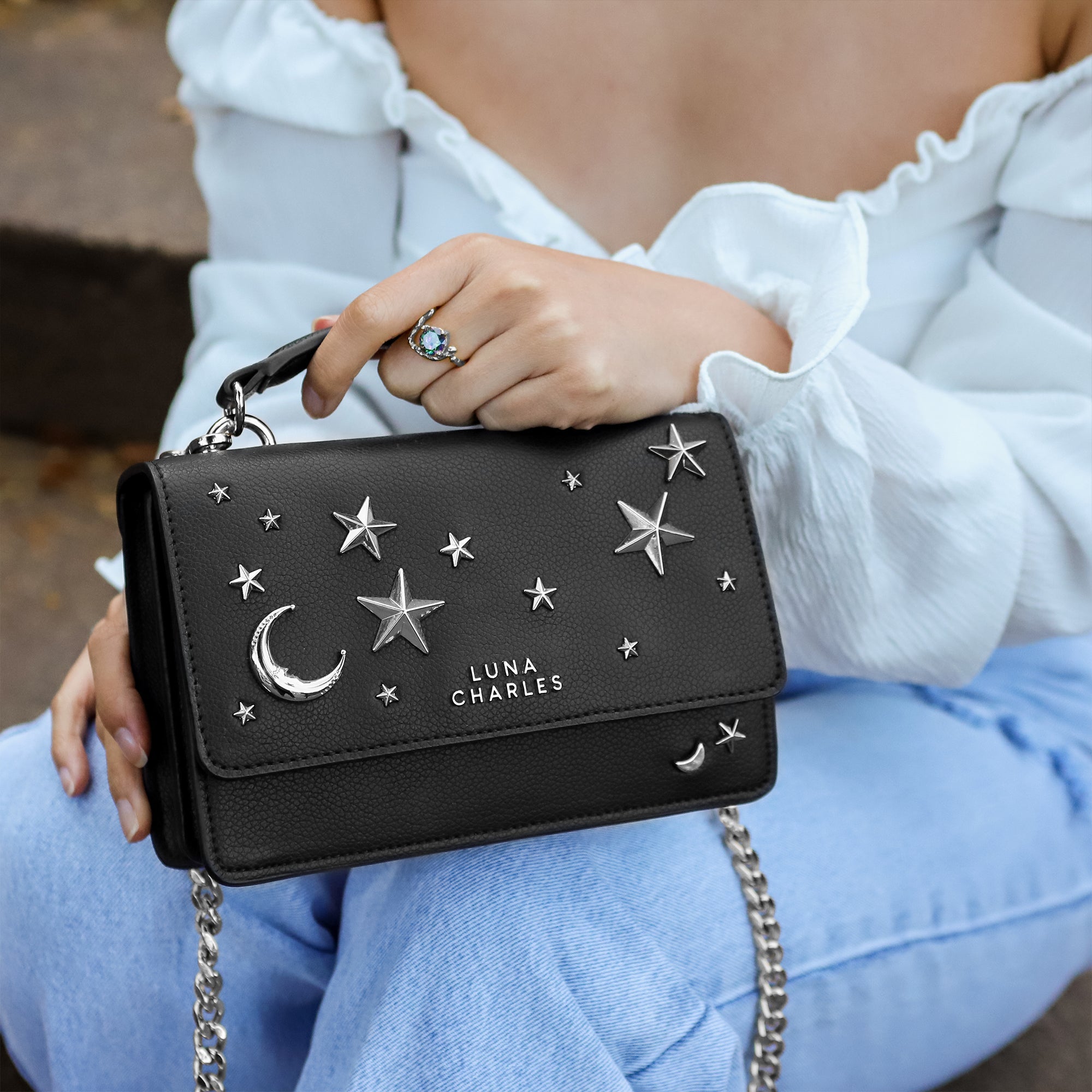 Luna Charles Nova black and silver crossbody bag front detail image