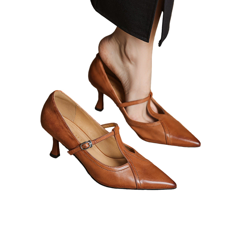 Kenike T-buckle strap stiletto heels side profile