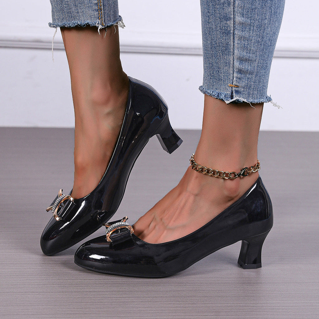 Kenike bow pointed toe pumps side profile