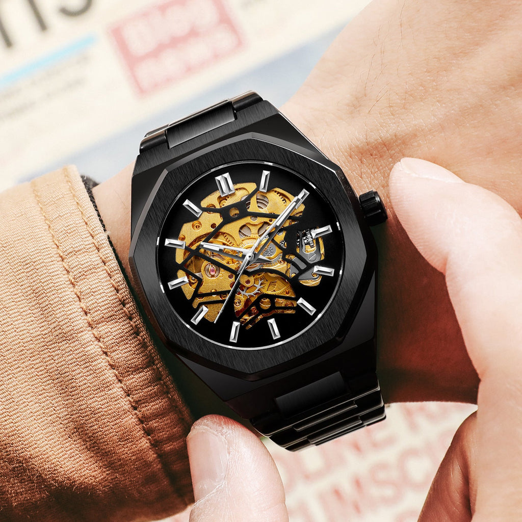 Kenike men's hollowed automatic mechanical watch blue gold variant