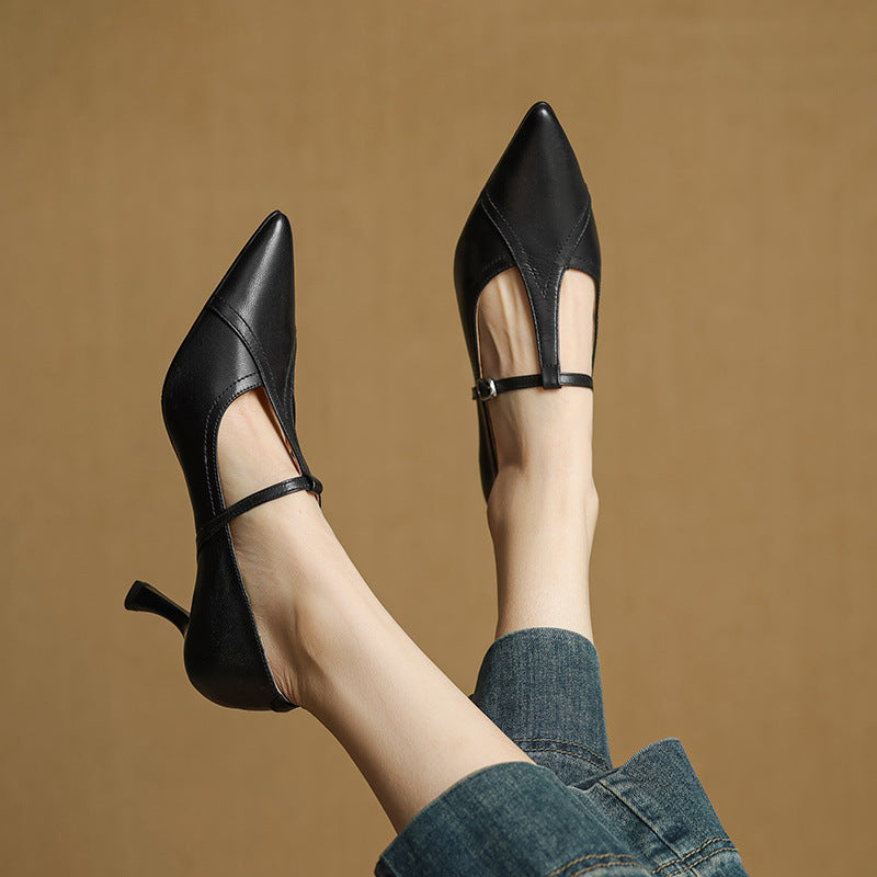 Kenike Korean style high heels T-buckle detail