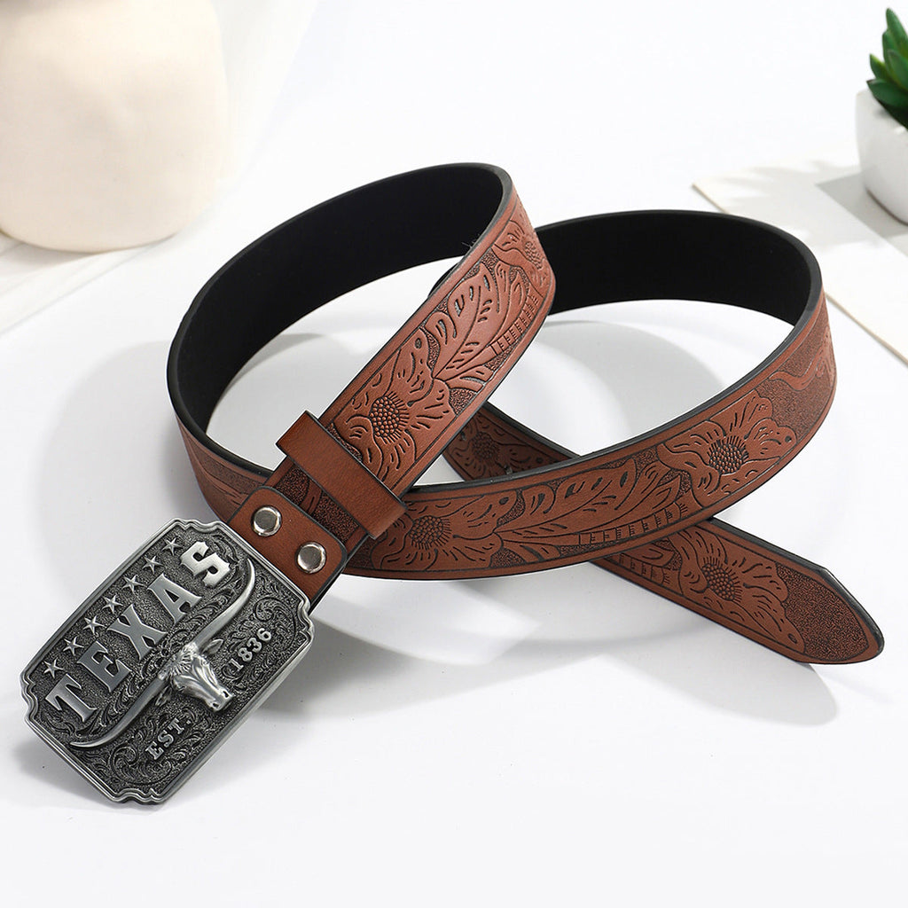 Kenike brown western belt embossed strap close-up