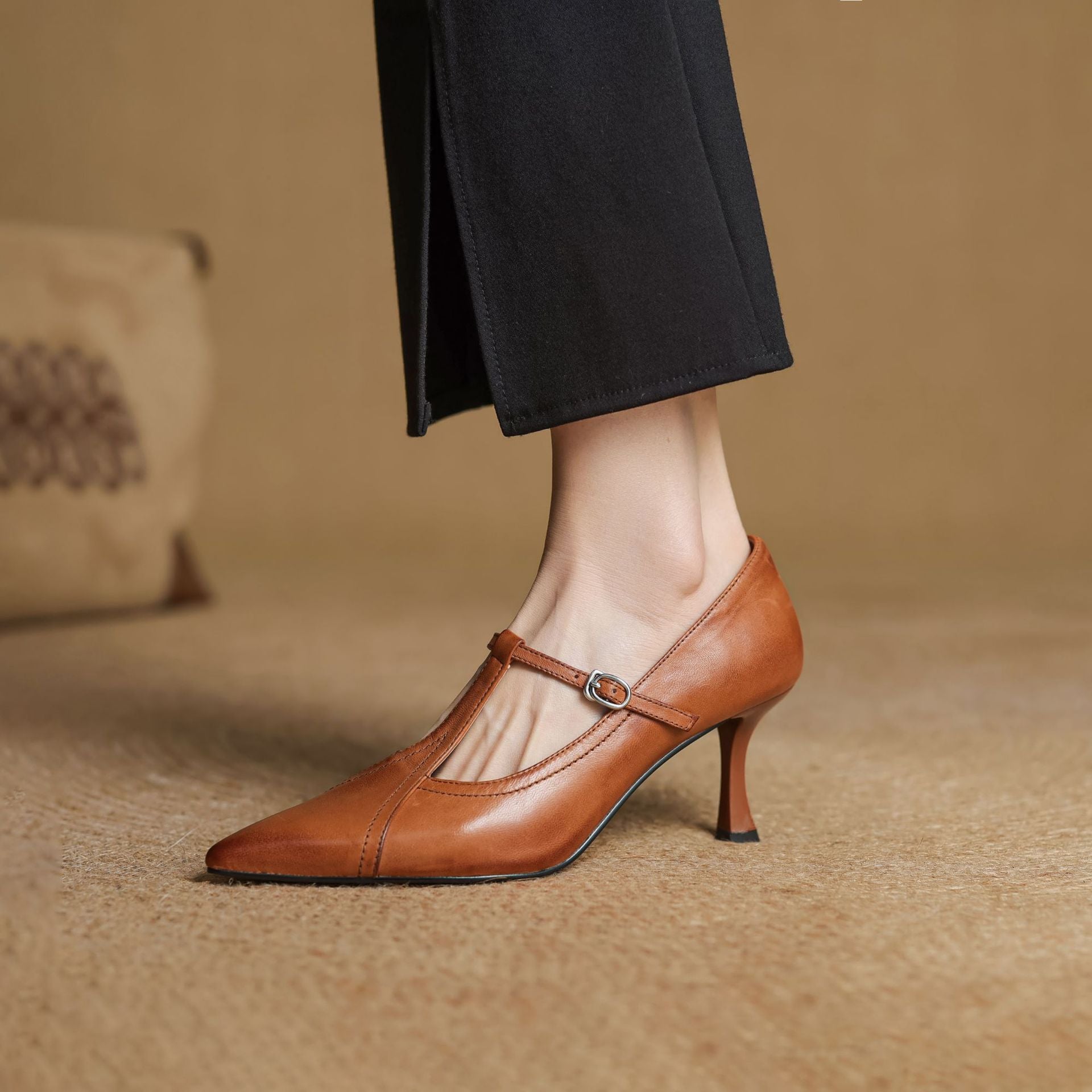 Kenike Korean style T-buckle strap stiletto heels final view