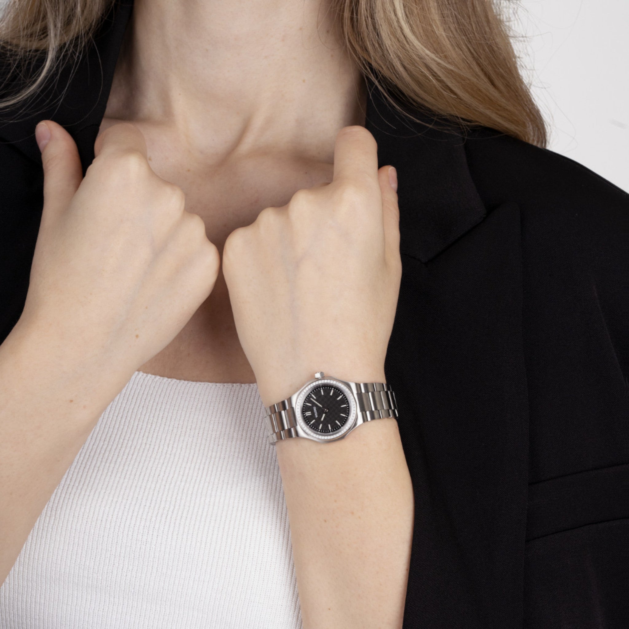 Wecord London Oliver Small Diamond watch in Black lifestyle image