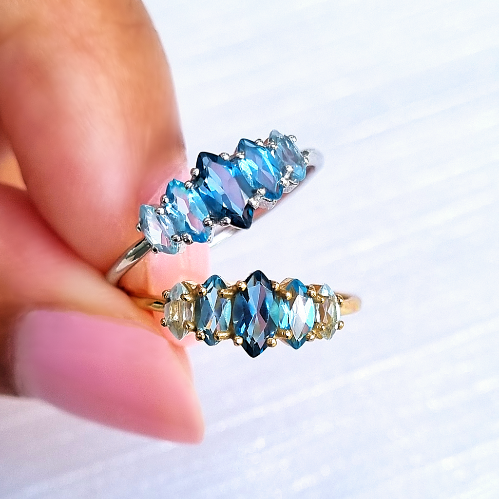 Ombre blue topaz rings in sterling silver and 18k gold vermeil group image
