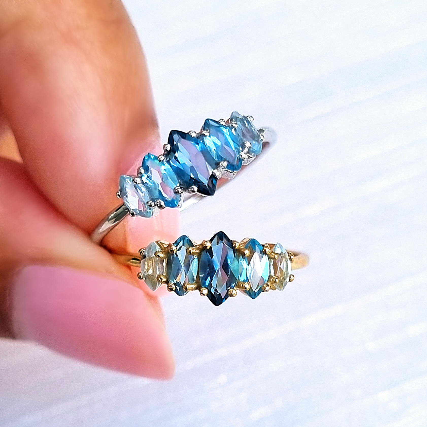 Ombre blue topaz rings in sterling silver and 18k gold vermeil group image