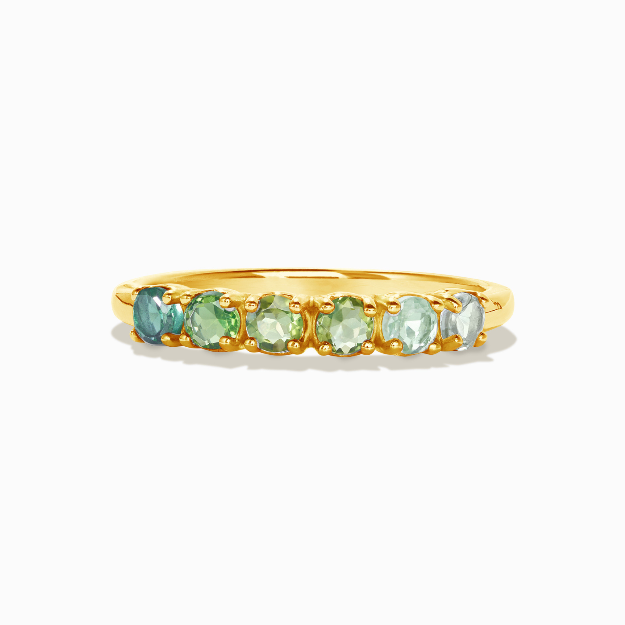 Ombre green tourmaline eternity band in 18k gold vermeil on white background