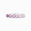 Ombre pink tourmaline eternity band in sterling silver on white background