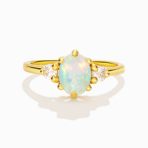 Opal ring in 18k gold vermeil on white background