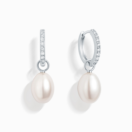 Vianne Jewellery pearl hoop drop earrings with removable pearls in sterling silver