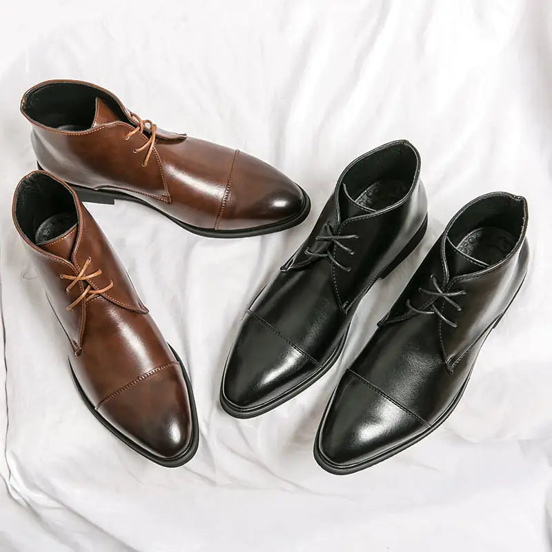Kenike crimson sole leather boots toe and lace detail
