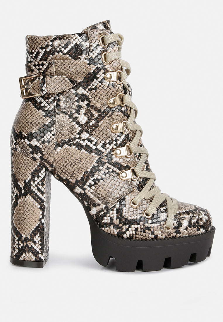 Kenike Palmetto tan snake skin ankle boots variant