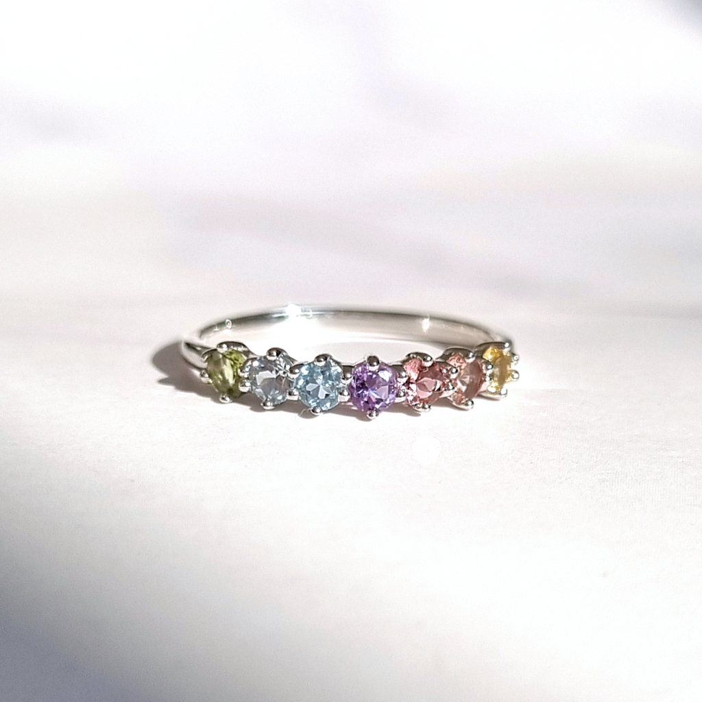 Pastel rainbow gemstone ring in sterling silver product image