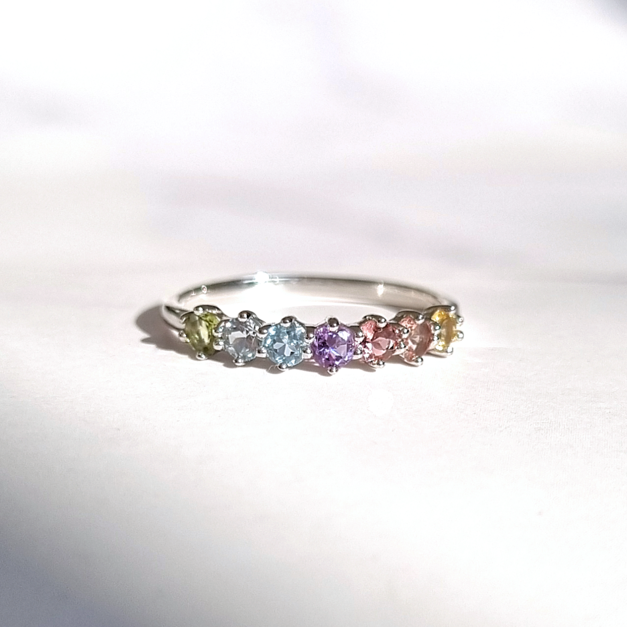 Pastel rainbow gemstone ring in sterling silver product image