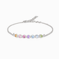 Pastel rainbow gemstone bracelet in sterling silver on white background