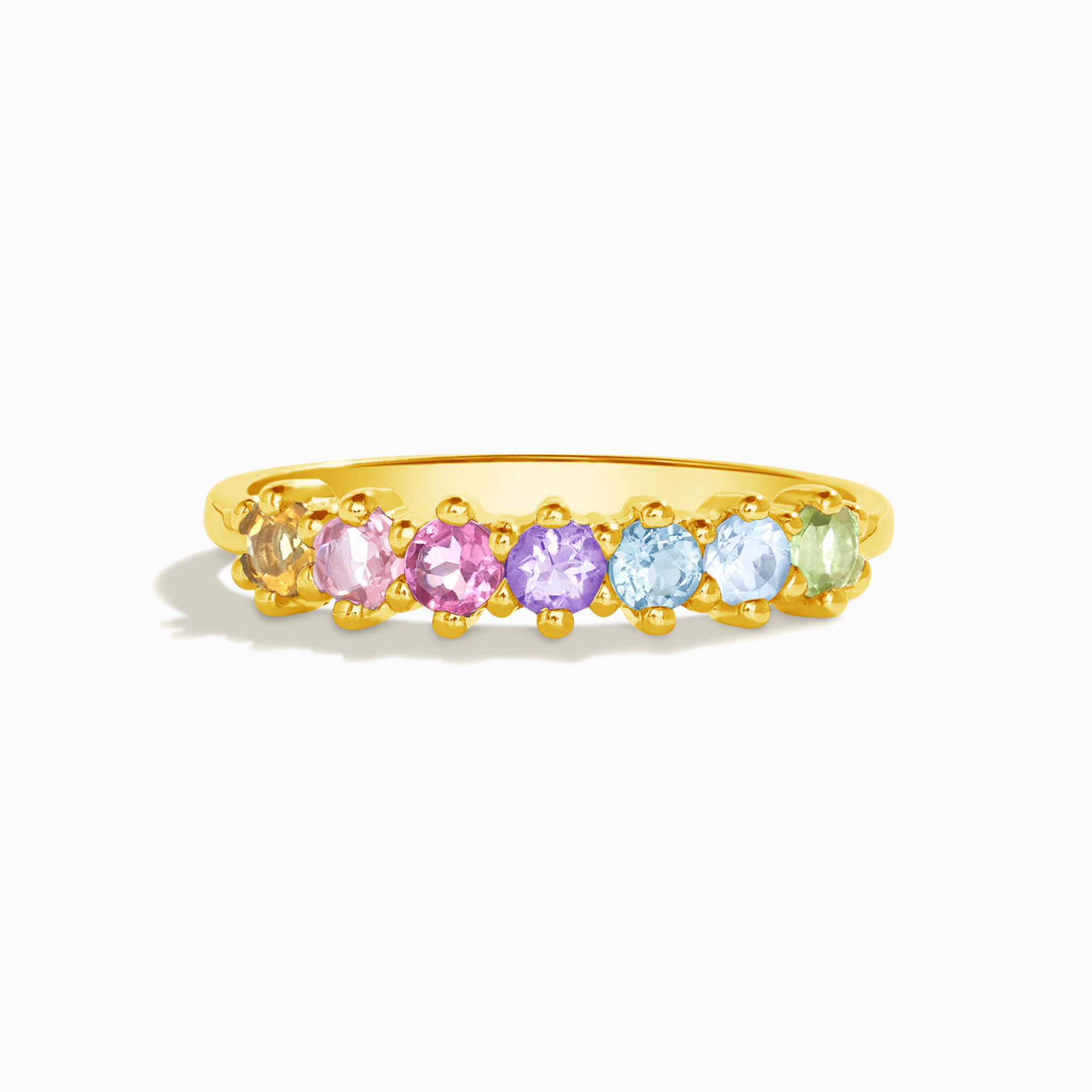 Pastel rainbow gemstone eternity ring in 18k gold vermeil on white background