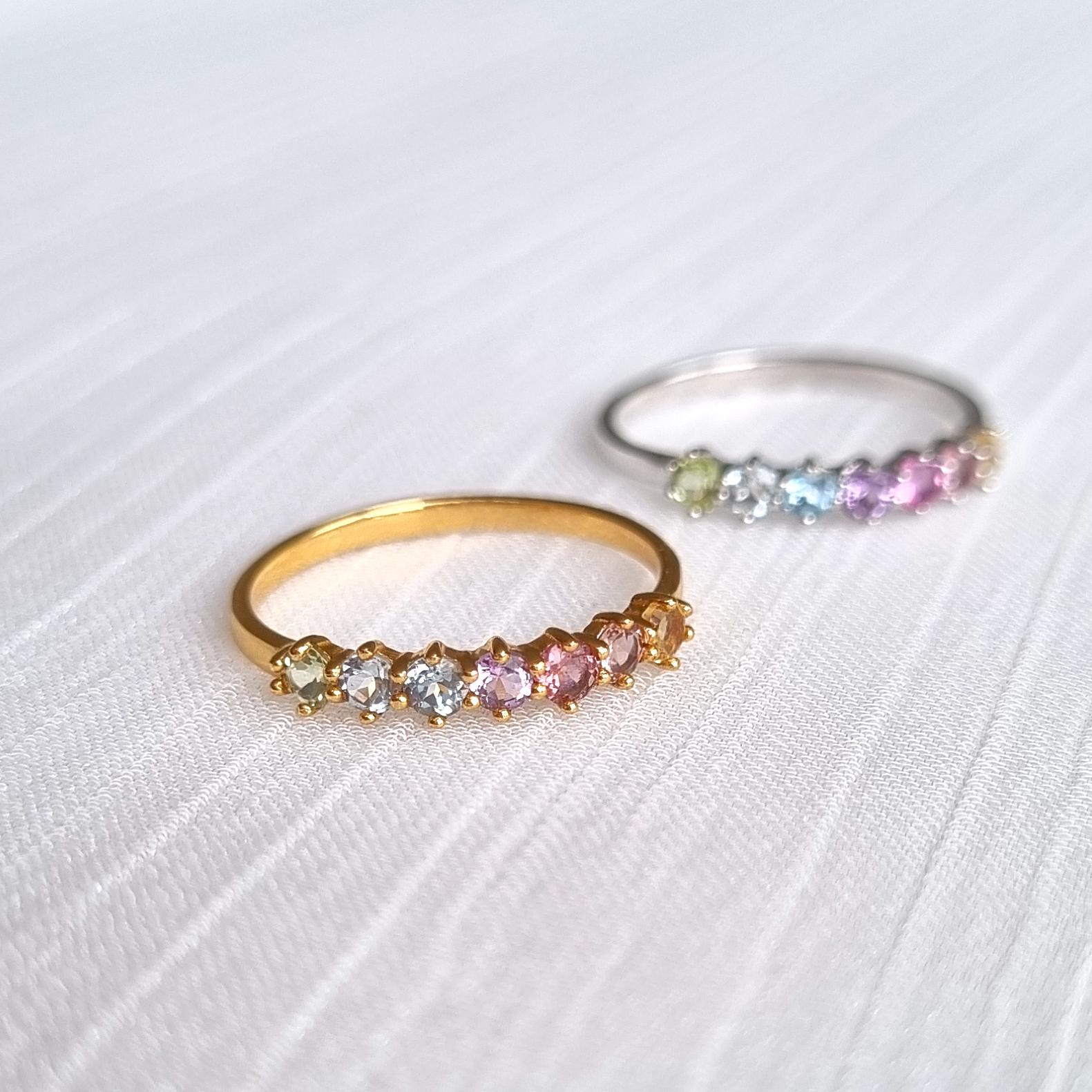 Pastel rainbow gemstone rings in 18k gold vermeil group image