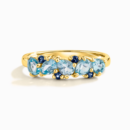 Vianne Jewellery blue sapphire and Swiss blue topaz half eternity ring in 18k gold vermeil