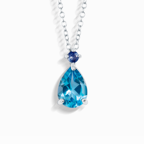 Vianne Jewellery blue sapphire and Swiss blue topaz pear-cut pendant necklace in sterling silver