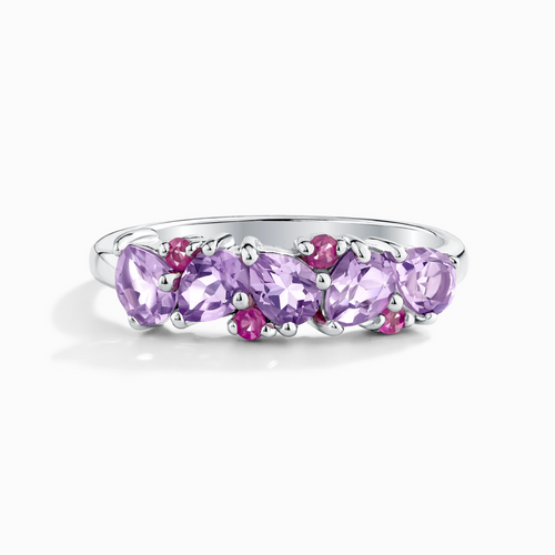 Vianne Jewellery pink ruby and lavender amethyst half eternity ring in sterling silver