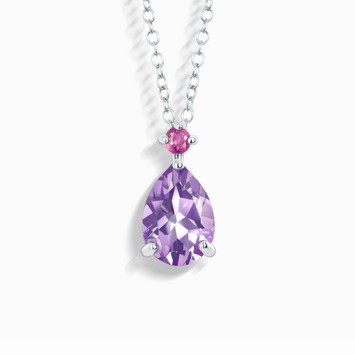 Vianne Jewellery pink ruby and lavender amethyst pear cut pendant necklace in sterling silver