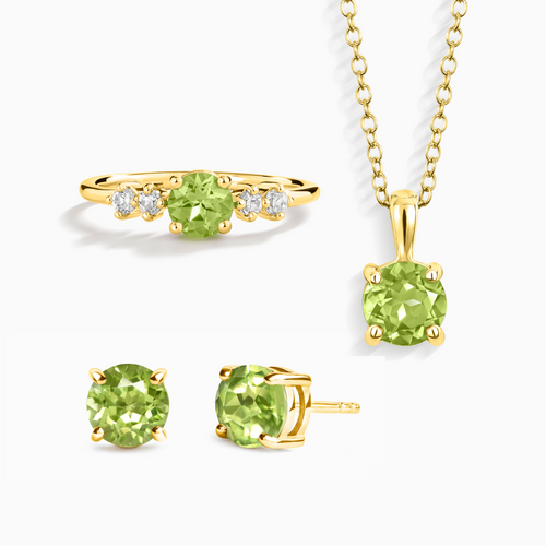 Vianne Jewellery peridot necklace ring and stud earrings gift set in 18k gold vermeil