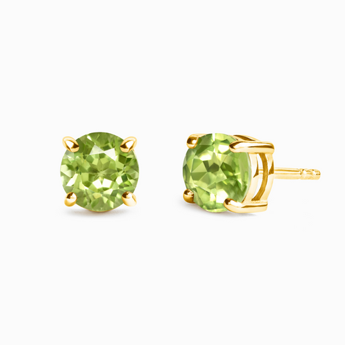 Peridot round stud earrings in 18k gold vermeil on white background