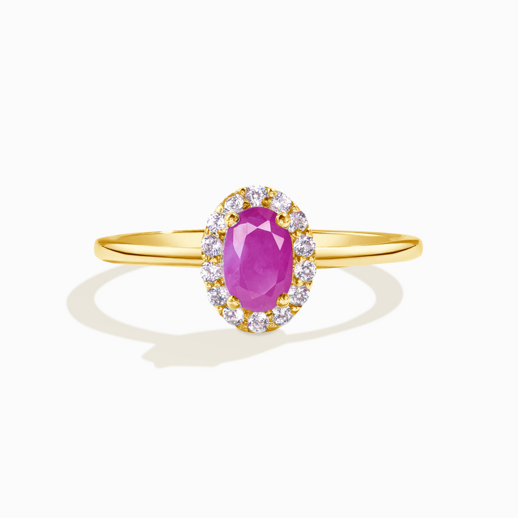 Ruby ring in 18k gold vermeil on white background